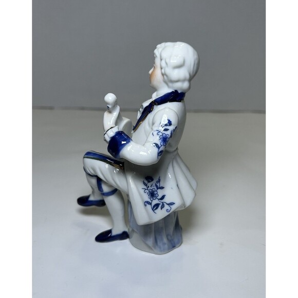 Vintage Victorian/Colonial Couple Playing Music Figurine White/Blue (3 Pc Set) - Picture 7 of 13